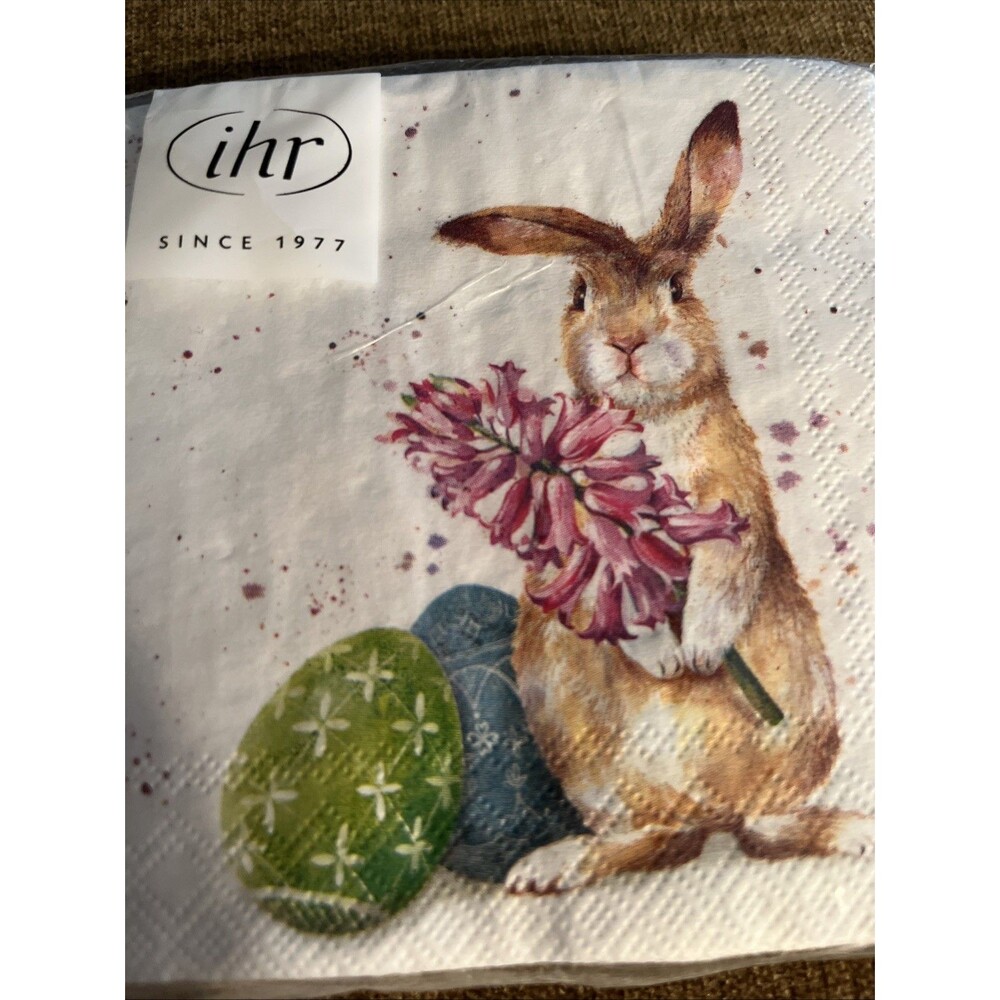 2 Packs 40ct 3 Ply Beverage Easter Napkins, Bunny with Flowers Ideal Home Range